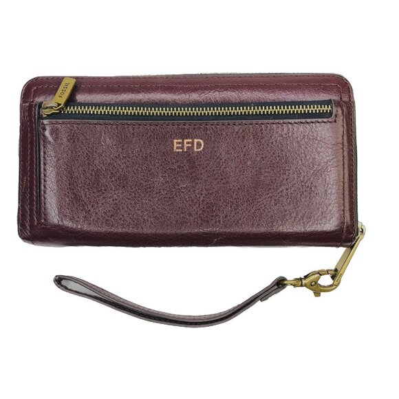 Fossil Wallet Women Oxblood Pebble Leather Clutch Zip Credit Card Cash Coin - Picture 1 of 16